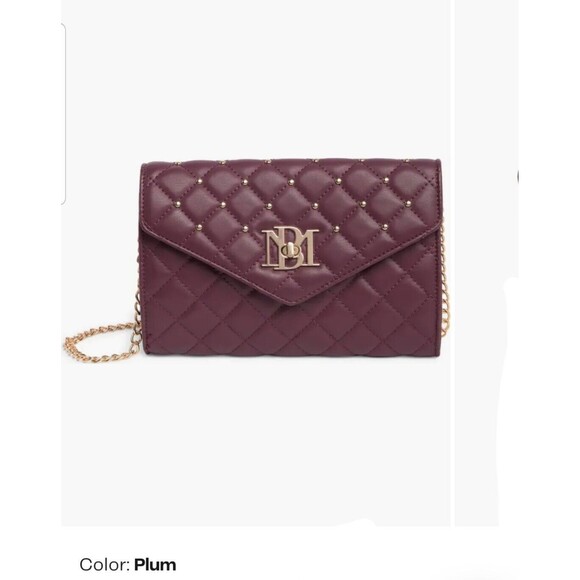Badgley Mischka Crossbody Bag Diamond Quilt Convertible Vegan Leather Plum NWT - Picture 1 of 7